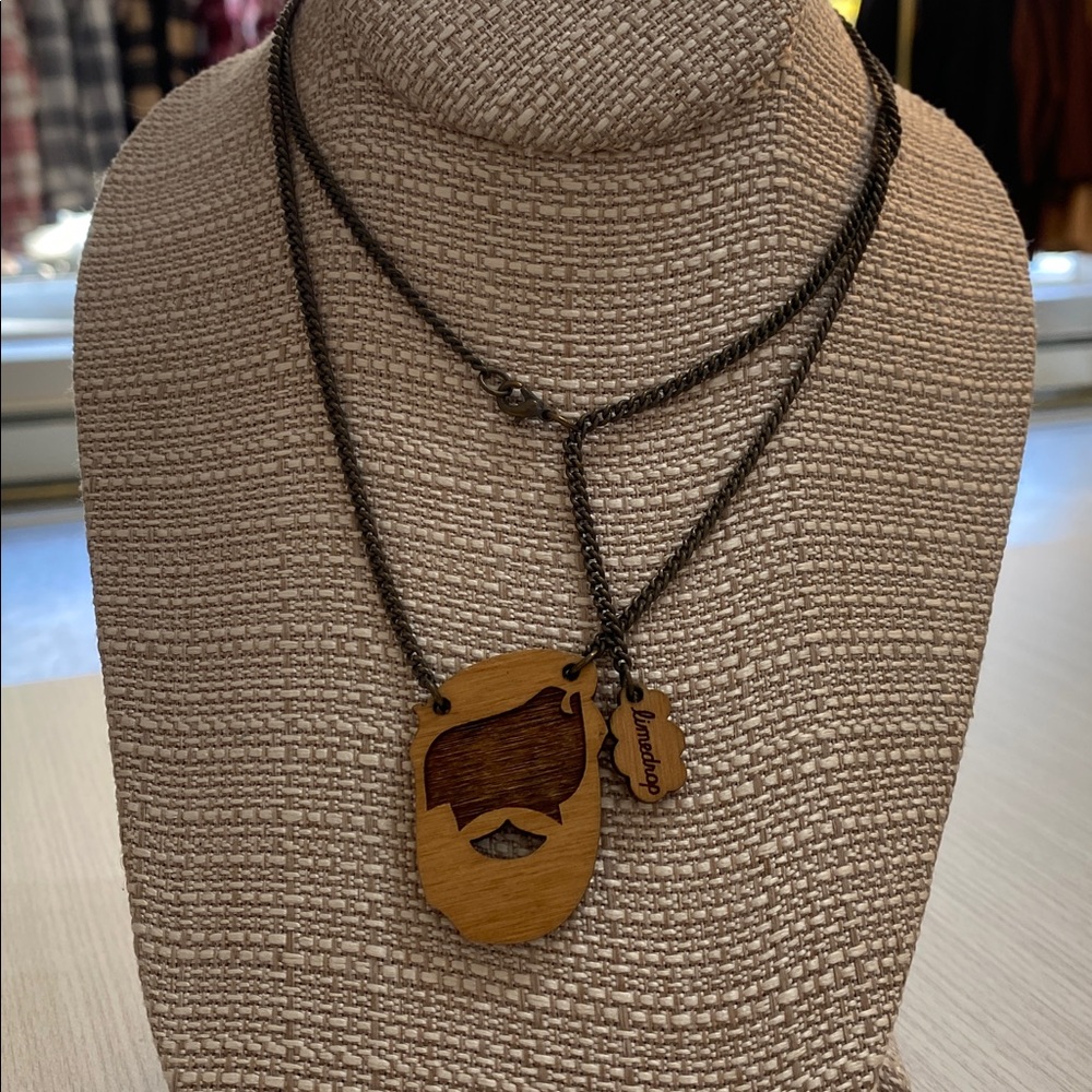 Wooden Santa bearded man necklace